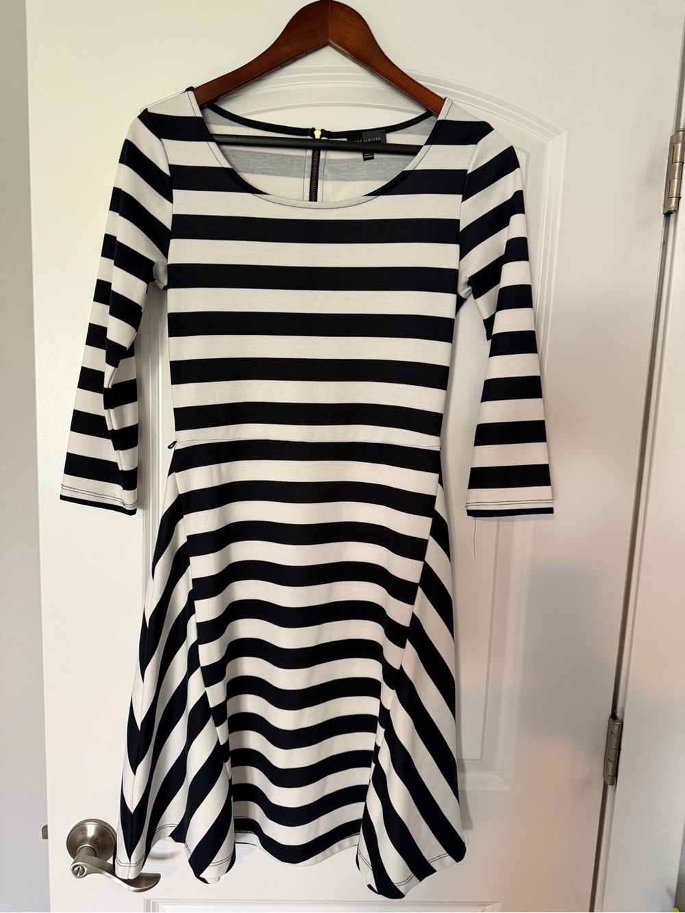 The Limited Navy and White Striped Long-Sleeve Fit & Flare Dress